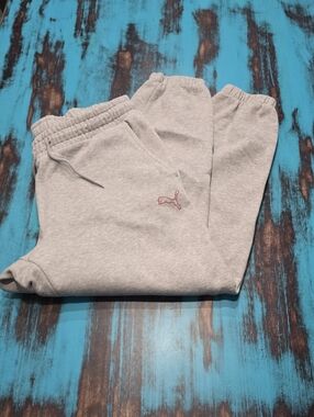 Puma Light Gray Joggers with Pink Puma Logo